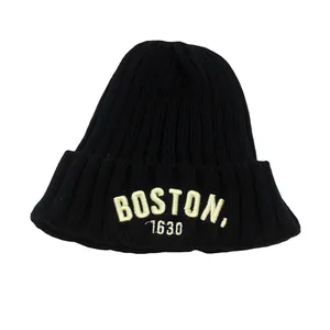 Bonnet en Tricot Enfants Broderie Lettre Boston Chaud Hiver Acrylique Bébé Bambin Bonnet Côtelé Pull Pour Garçons Filles