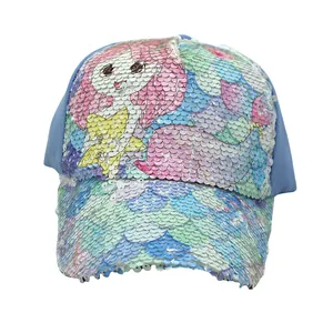 Cappellino da Baseball per Bambini con Paillettes Reversibili Cartone Animato Sirena Unicorno Cappello Sole Cotone Regolabile