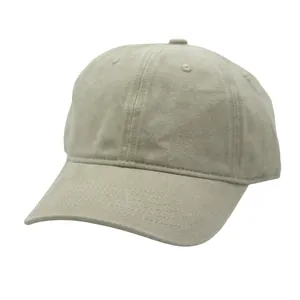 Detailed view of beige washed cotton baseball cap texture and vintage distressed finish