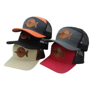 Outdoor Angeln Trucker Kappe Für Damen Herren Atmungsaktiv Mesh Baseballkappe Mit Leder Fisch Aufnäher Verstellbar Hut