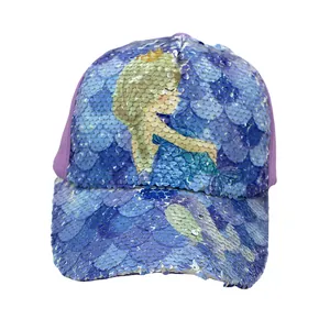 Berretto da baseball con paillettes reversibili per bambini e motivo a sirena