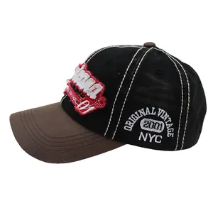 Detail of vintage washed baseball cap with NYC embroidery and contrast brim
