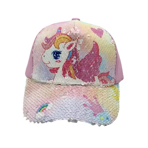 Berretto da baseball per bambini con paillettes reversibili, unicorno e arcobaleno