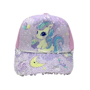 Cappellino da baseball per bambine con paillettes reversibili e motivo unicorno viola