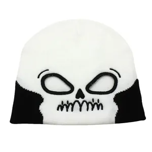 Halloween Skull Pattern Knitted Beanie Hat Acrylic Warm Winter Pullover Cap For Men Women Outdoor Party Streetwear Accessories