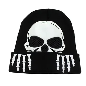 Bonnet en Tricot Squelette d'Halloween Style Gothique Street Acrylique Chaud Chapeau d'Hiver pour Hommes Femmes Fête Extérieure