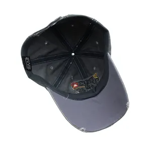 Internal view of washed cotton baseball cap with sweatband and 100% cotton label