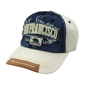 Vintage San Francisco embroidered baseball cap in washed denim with distressed details