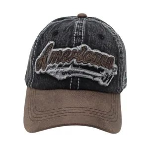 Detailed embroidery of Americana and Original text on vintage washed baseball cap