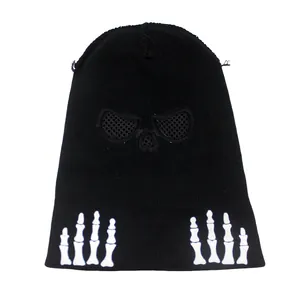 Cagoule tricotée squelette lumineuse pour Halloween avec maille respirante et motifs d'os
