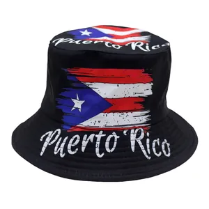 Unisex Fashion Bucket Hat With US Flag Eagle Puerto Rico Print Halloween Thanksgiving Pumpkin Pattern Sunshade Outdoor Hat