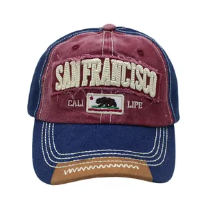 Vintage washed San Francisco baseball cap with California flag embroidery in red and blue
