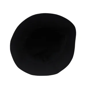 Classic black cotton bucket hat with flat top and wide brim shown on white background