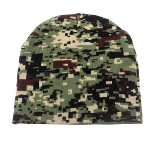 Winter digital camouflage knit beanie hat for outdoor warmth and skiing performance