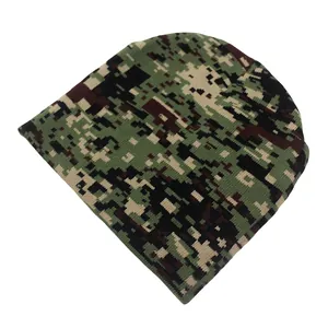Digital camouflage knit beanie hat with tactical jacquard pattern for winter outdoor warmth