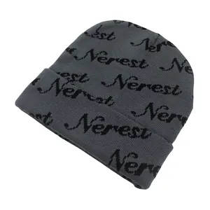Dark grey Nerest letter jacquard knit beanie for men and women in winter outdoor style