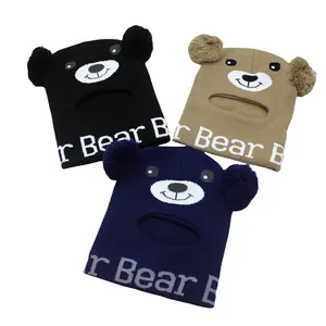 Passamontagna per Bambini a Forma di Orso Maglia Invernale Antivento Termico Scaldacollo Berretto per Ragazzi Ragazze Con Orecchie a Pompon