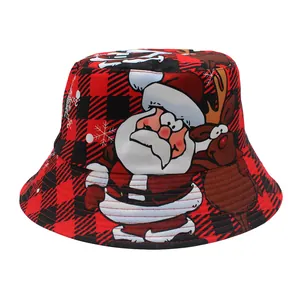 Weihnachten Weihnachtsmann Rentier Druck Anglerhut Für Unisex Festlich Rot Schwarz Kariert Winter Outdoor Urlaub Party Zubehör
