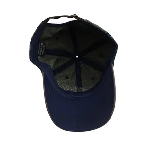 Close-up of 100% cotton washed baseball cap interior with stitching and adjustable strap