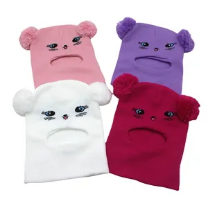 Bambini Carino Cartone Animato Gatto Passamontagna Berretto in Maglia Con Pompon Inverno Caldo Antivento Scaldacollo per Ragazze Ragazzi