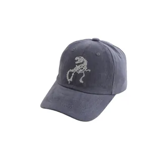 Vintage dark gray baseball cap for kids with detailed dinosaur skeleton embroidery