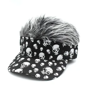 Funny Wig Visor Hat With Skull Pattern Halloween Cosplay Punk Rock Style Sun Visor Cap For Men Women Party Props
