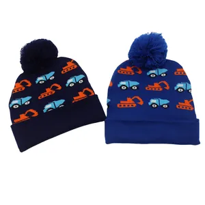 Set berretto invernale in maglia con pompon per ragazzi e motivi di scavatrice arancione