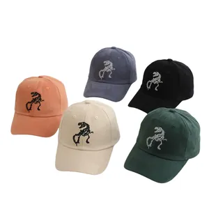 Kids Cotton Baseball Cap With Dinosaur Skeleton Embroidery Vintage Washed Adjustable Sun Hat For Boys Girls Casual Outdoor