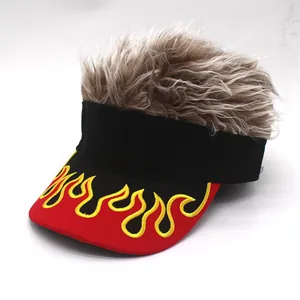 Novelty Flame Embroidery Wig Visor Hat For Men Women Funny Spiked Hair Adjustable Sun Visor Baseball Cap For Party Outdoor Streetwear Sports Headwear Accessory