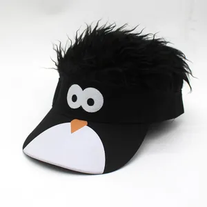 Funny penguin-style baseball cap with fuzzy black wig hair for party and outdoor use