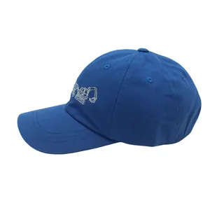 Detailed silver excavator embroidery on side of dark blue cotton twill kids baseball cap