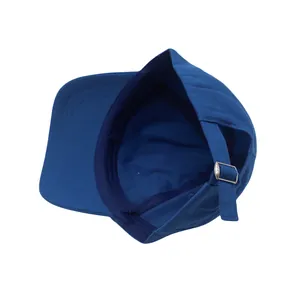 Inside view of navy blue cotton kids baseball cap with adjustable metal buckle strap