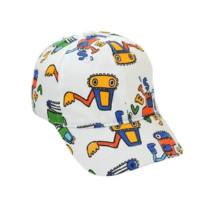 Kids baseball cap with colorful cartoon excavator prints and white sun visor hat