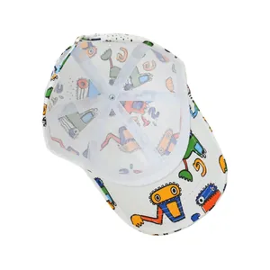 Kids white baseball cap with colorful cartoon excavator print and quality inner lining