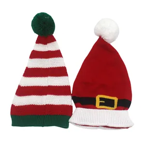 Lot de bonnets de Noël tricotés avec rayures rouges et blanches et motif ceinture de Père Noël