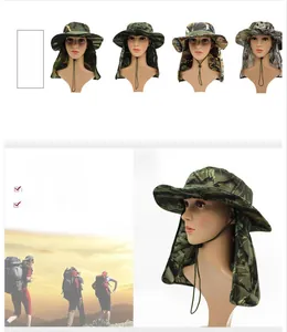 Detail of outdoor sun hat featuring camouflage patterns and quick-dry neck protection