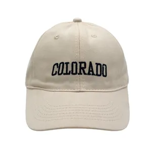 Classic beige cotton baseball cap for kids with black Colorado letter embroidery