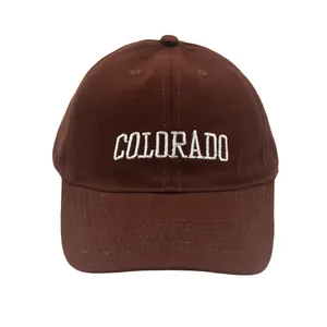 Dark brown kids baseball cap with white Colorado embroidery and curved brim