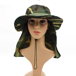 Outdoor Camouflage Sun Hat With Neck Flap Adjustable Breathable Boonie Hat For Fishing Hiking Camping Men Women