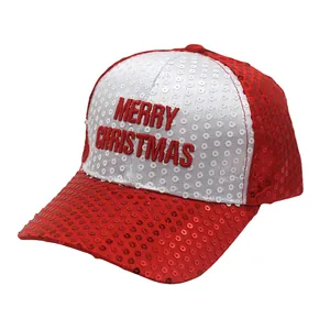 Berretto da baseball natalizio con paillettes rosse e argento e ricamo Merry Christmas