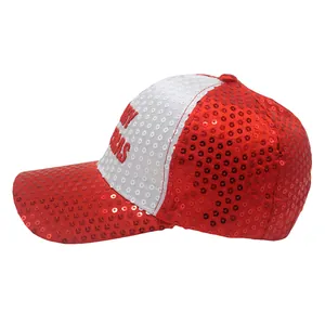 Berretto da baseball festivo con paillettes rosse e bianche Merry Christmas