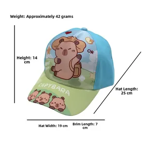 Maßtabelle für Capybara Kinder-Baseballkappe mit blauen und grünen Details in der Ansicht