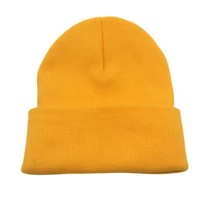 Bonnet Unisexe en Tricot d'Acrylique Couleur Unie Hiver Chaud à Côtes Avec Bord Replié pour Extérieur Décontracté Hommes Femmes Accessoires de Mode