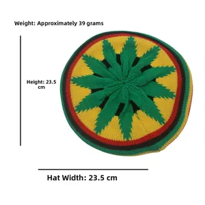 Medida detallada que muestra el ancho y alto de 23,5 cm del gorro de punto de colores