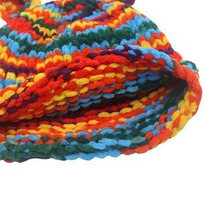 Rainbow striped chunky knit hat with cute bear ears for winter warmth and comfort