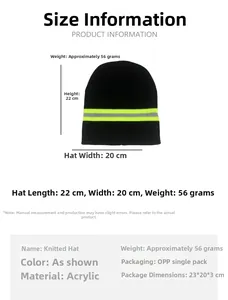 Size chart showing 22cm by 20cm dimensions of the reflective knit beanie hat with parameters