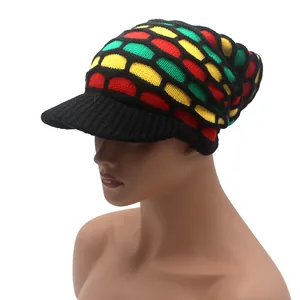 Reggae Rasta Style Knitted Beanie With Visor Striped Multicolor Soft Acrylic Winter Warm Slouchy Tam Hat For Men Women