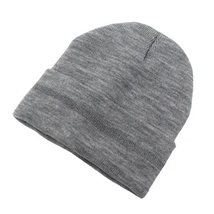 Detailed view of the grey reflective knit beanie showing fine fabric texture and stitching