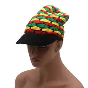 Jamaica Reggae knitted beanie with brim featuring red yellow green and black stripes