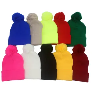 Berretto in Maglia Tinta Unita Con Pompon Per Uomo Donna Inverno Caldo Acrilico Cappello Con Risvolto Accessorio Moda Esterna Quotidiana